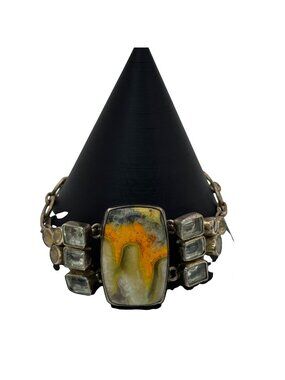 Handcrafted Silver Bracelet Bumblebee Jasper Centerpiece Citrine 7.5" Southwest